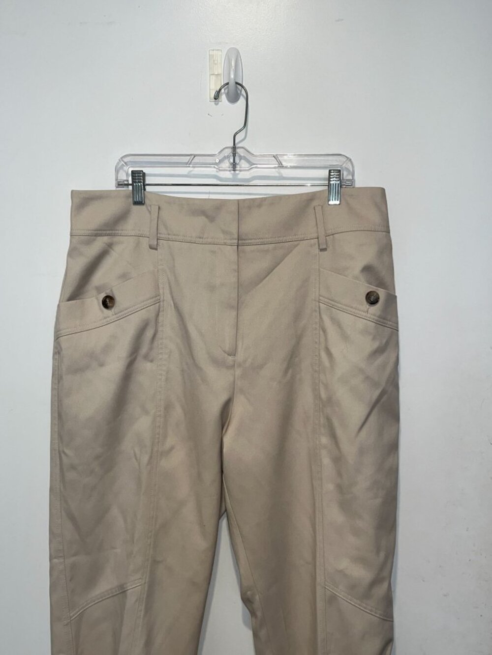 Reiss Beige Cropped Pants With Button Detail & Adjustable Hem Size 14 - Picture 3 of 11